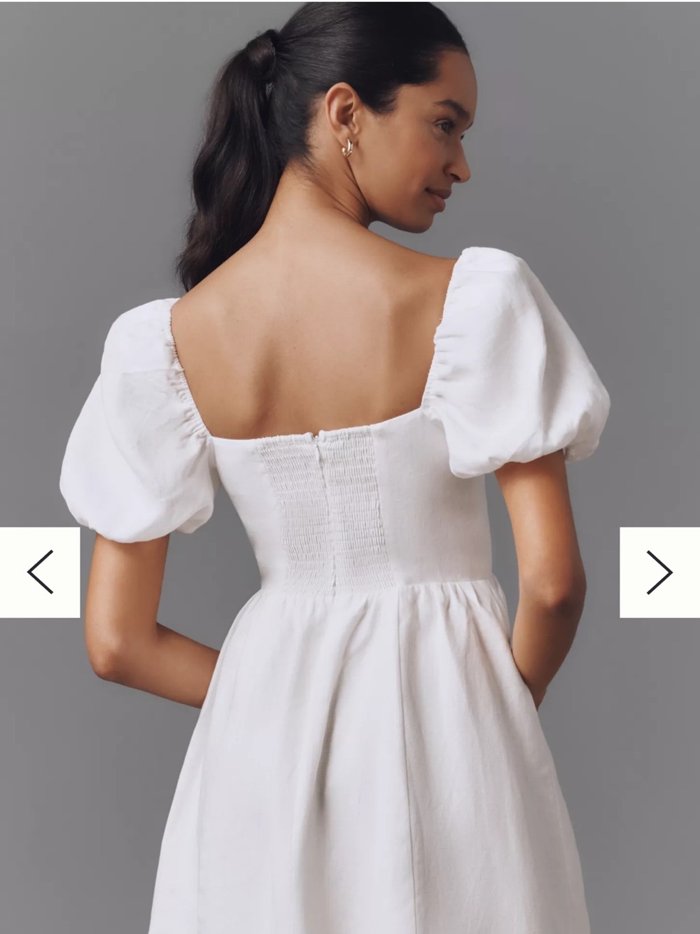 Reformation Malvina Linen Dress White Puff Sleeve Square Neck Mini 10 - Picture 2 of 7